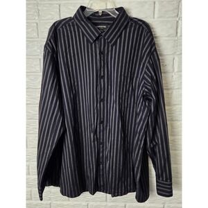 CLAIBORNE Men's size 3XL button up shirt long sleeve Stretch Black White